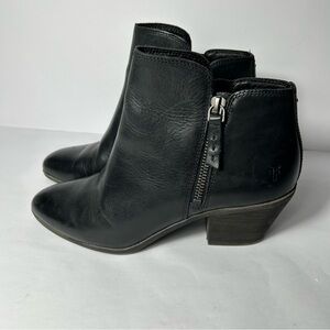 FRYE Judith Boots Womens 7.5 Black Leather Ankle Double Zip Block Heel Bootie